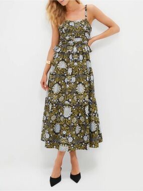 Tuckernuck Olive Green and White Floral Midi Dress
